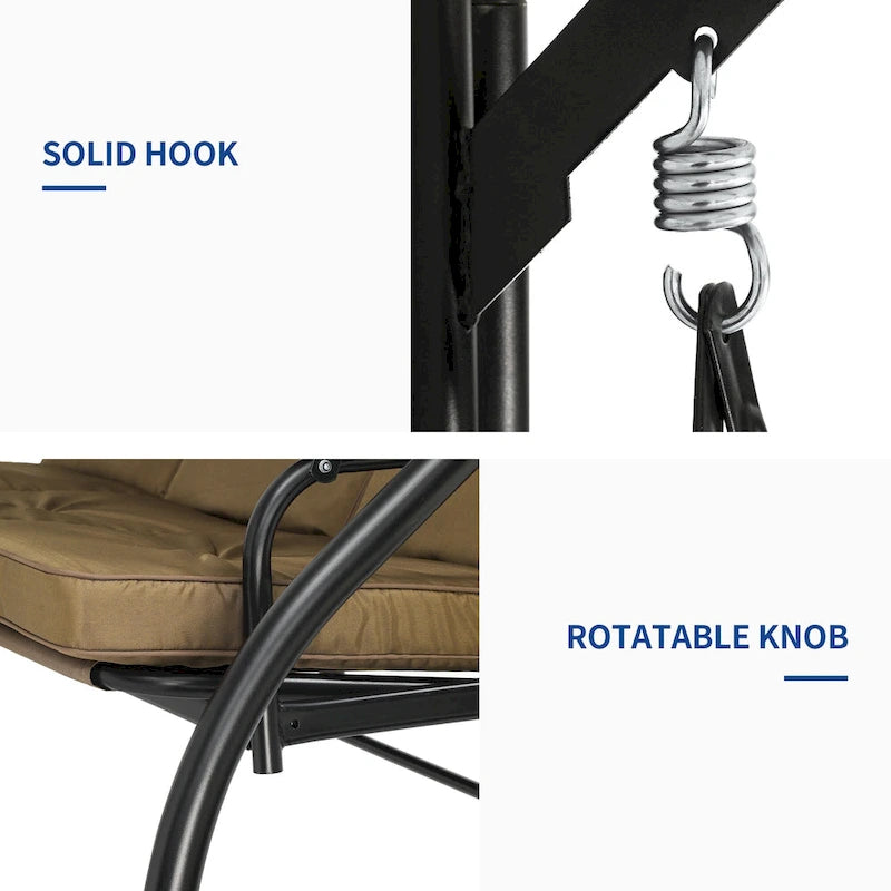 3 Person Metal Porch Swing with Canopy