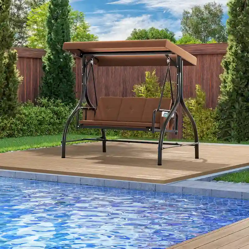 3 Person Metal Porch Swing with Canopy