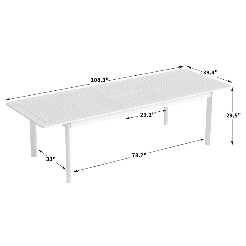 DESwan 108 in. x 39 in. Extendable Rectangular Aluminum Outdoor Dining Table