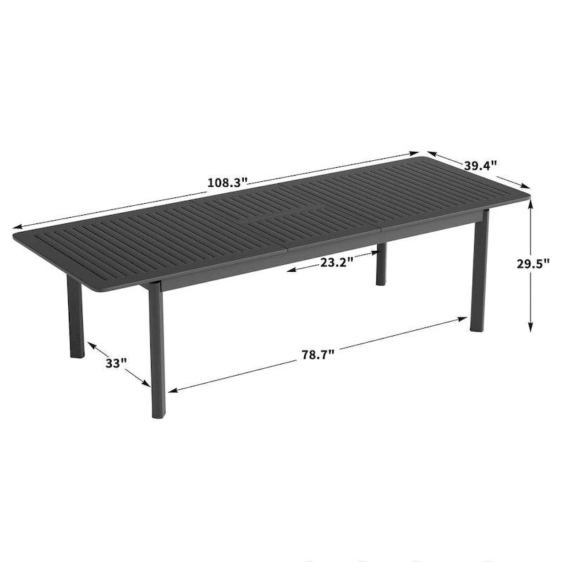 DESwan 108 in. x 39 in. Extendable Rectangular Aluminum Outdoor Dining Table