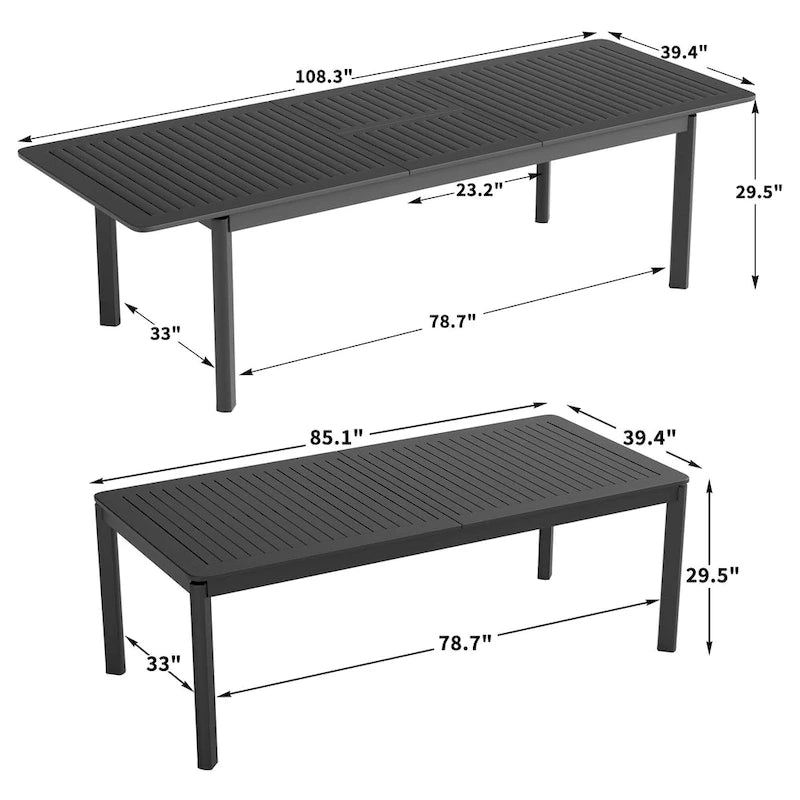 DESwan 108 in. x 39 in. Extendable Rectangular Aluminum Outdoor Dining Table