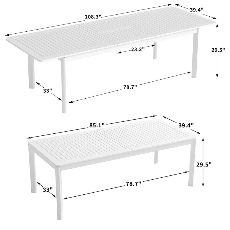 DESwan 108 in. x 39 in. Extendable Rectangular Aluminum Outdoor Dining Table