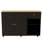 TUHOME Victoria Kitchen Island with 4 Interior Shelves, Casters, Drawer and Double Door Cabinet