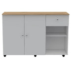 TUHOME Victoria Kitchen Island with 4 Interior Shelves, Casters, Drawer and Double Door Cabinet