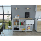 TUHOME Victoria Kitchen Island with 4 Interior Shelves, Casters, Drawer and Double Door Cabinet