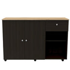 TUHOME Victoria Kitchen Island with 4 Interior Shelves, Casters, Drawer and Double Door Cabinet
