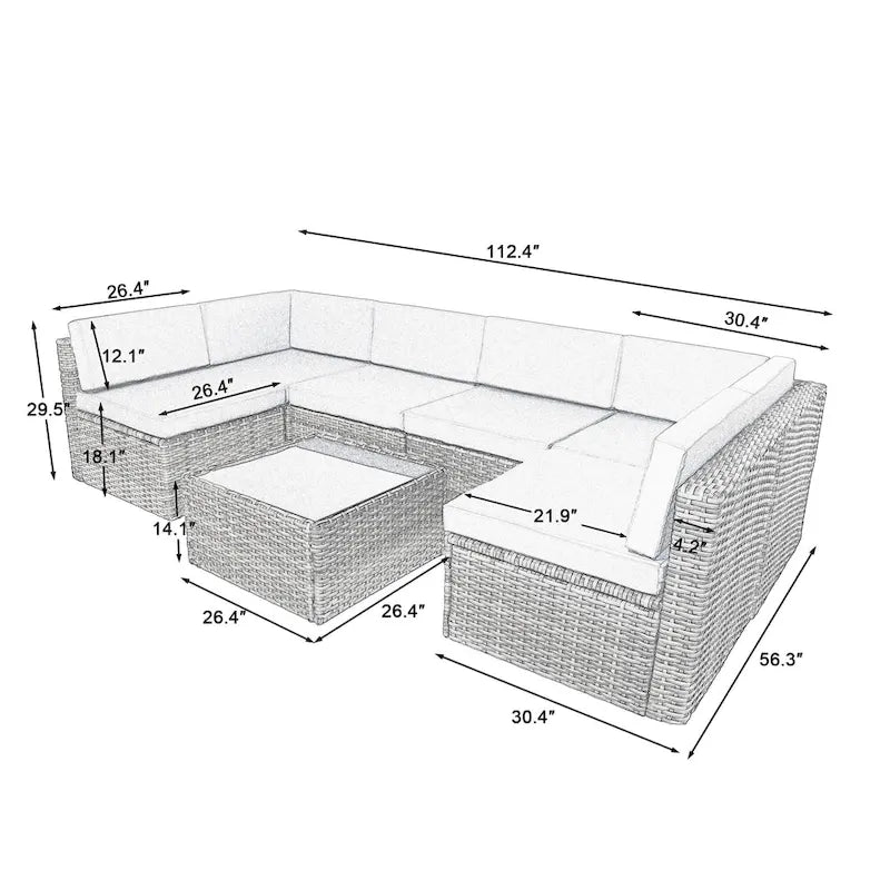 7 Piece Patio Furniture Sets Outdoor Sectional Sofa