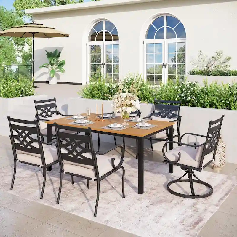 MAISON ARTS 7/5-piece Patio Dining Set, 6 Metal Patio Dining Chairs and 1 Metal Dining Table