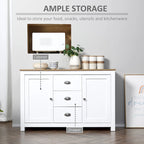 HOMCOM Kitchen Storage Sideboard with Adjustable Shelves, Dining Buffet Server Cabinet with 3 Drawers