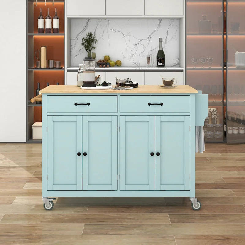 Kitchen Island Cart with Solid Wood Top