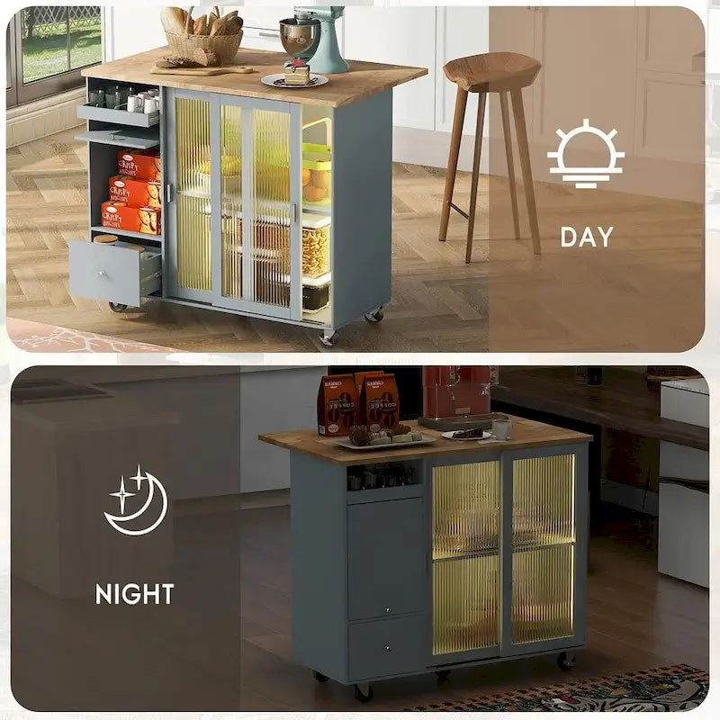 Folding Kitchen Cart with LED Lights