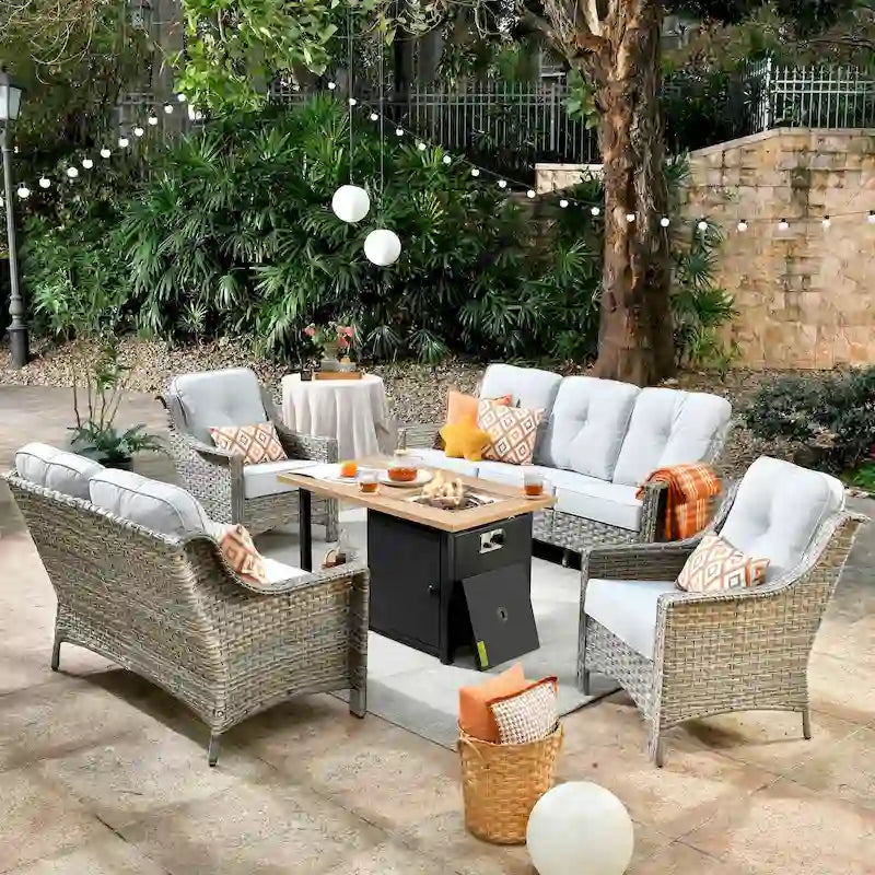 HOOOWOOO 5-piece Rattan Wicker High Back Patio Conversation Furniture Set