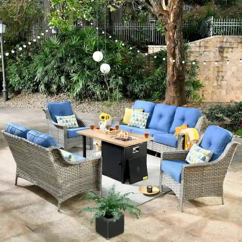 HOOOWOOO 5-piece Rattan Wicker High Back Patio Conversation Furniture Set