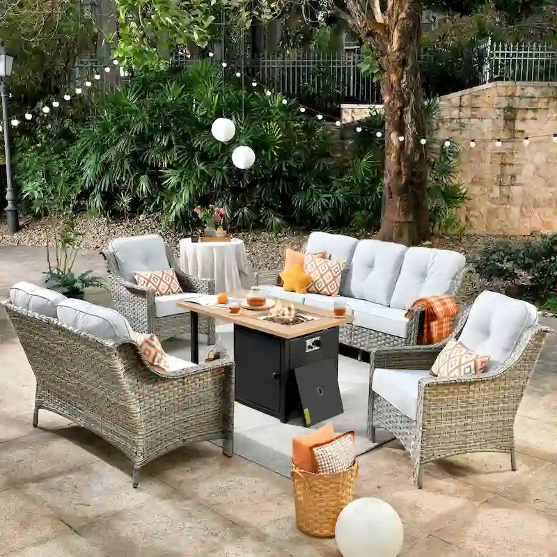 HOOOWOOO 5-piece Rattan Wicker High Back Patio Conversation Furniture Set