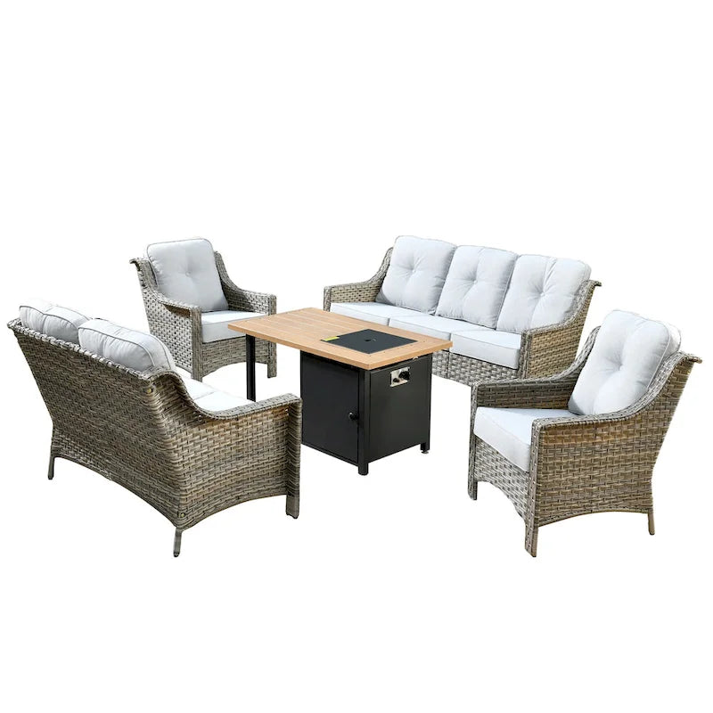 HOOOWOOO 5-piece Rattan Wicker High Back Patio Conversation Furniture Set