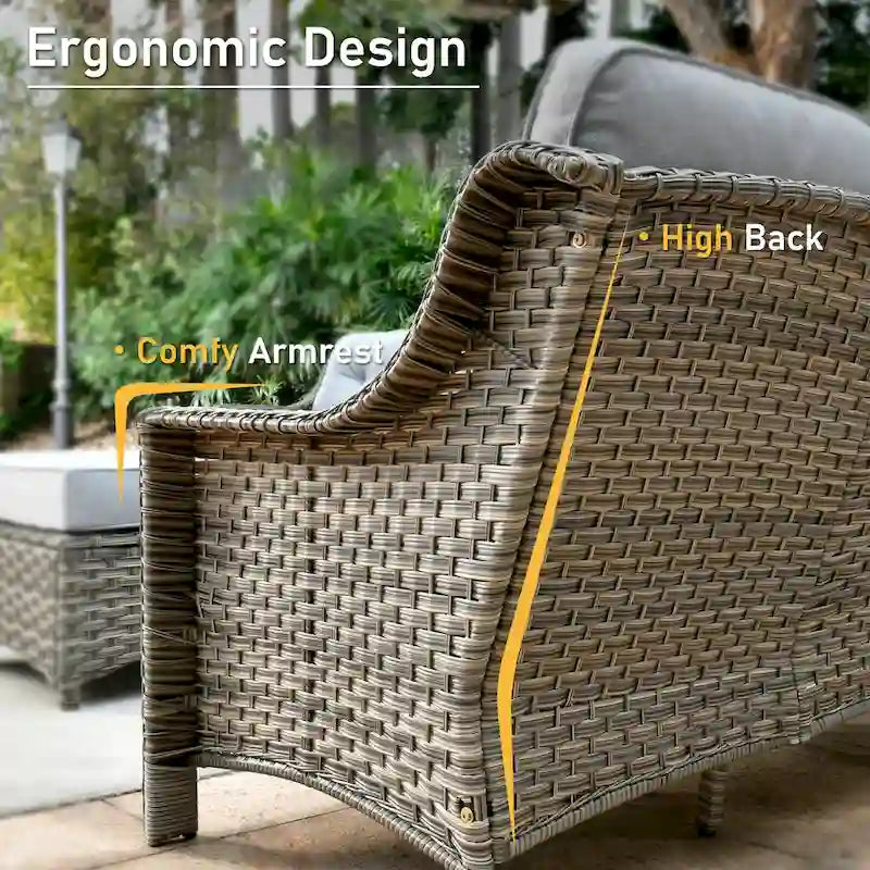 HOOOWOOO 5-piece Rattan Wicker High Back Patio Conversation Furniture Set