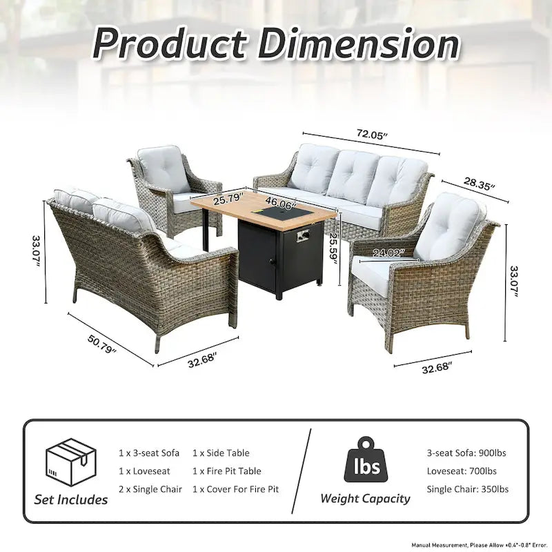 HOOOWOOO 5-piece Rattan Wicker High Back Patio Conversation Furniture Set