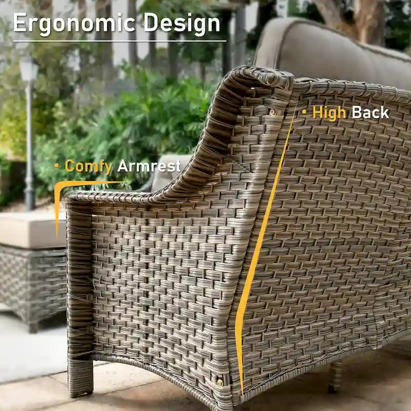HOOOWOOO 5-piece Rattan Wicker High Back Patio Conversation Furniture Set