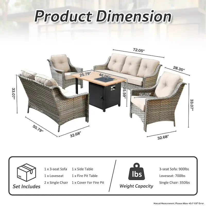 HOOOWOOO 5-piece Rattan Wicker High Back Patio Conversation Furniture Set