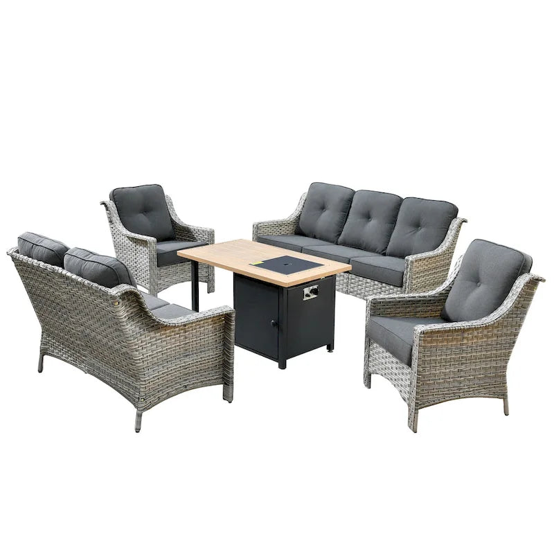 HOOOWOOO 5-piece Rattan Wicker High Back Patio Conversation Furniture Set