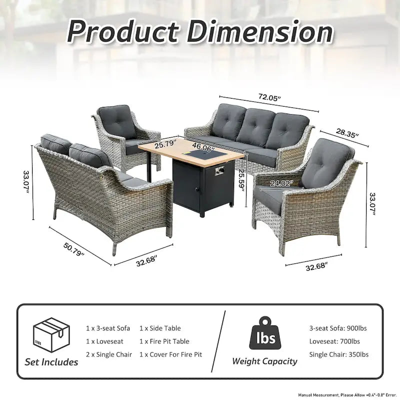 HOOOWOOO 5-piece Rattan Wicker High Back Patio Conversation Furniture Set