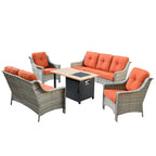 HOOOWOOO 5-piece Rattan Wicker High Back Patio Conversation Furniture Set