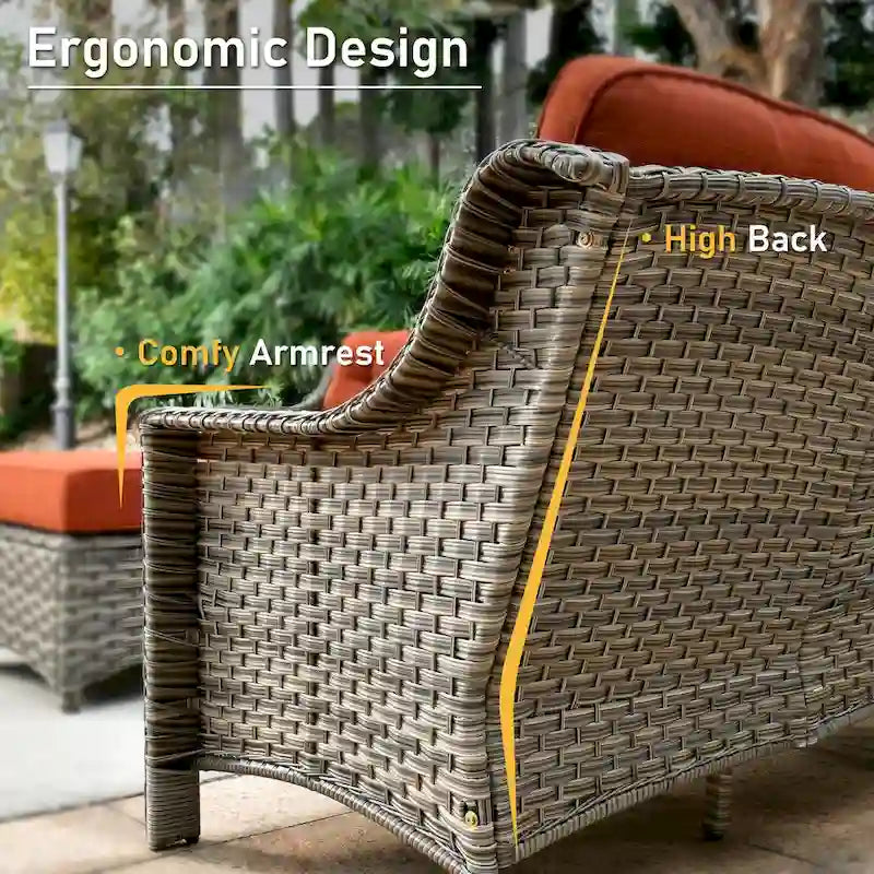 HOOOWOOO 5-piece Rattan Wicker High Back Patio Conversation Furniture Set