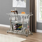 Bar Cart with Wine Rack Tempered Glass Metal Frame Wine Storage