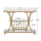 Bar Cart with Wine Rack Tempered Glass Metal Frame Wine Storage