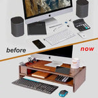 Wood Computer Monitor Stand Desktop Organizer with Drawer