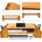 Wood Computer Monitor Stand Desktop Organizer with Drawer