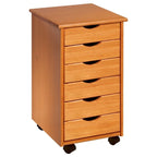 Adeptus Original Roll Cart, Solid Wood, 6 Drawer Roll Cart, Med Pine