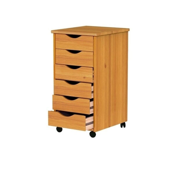 Adeptus Original Roll Cart, Solid Wood, 6 Drawer Roll Cart, Med Pine