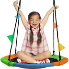 Saucer Tree Swing in Multi-Color Rainbow  Kids Indoor/Outdoor Round Mat Swing  Accessories Included (Round  24)