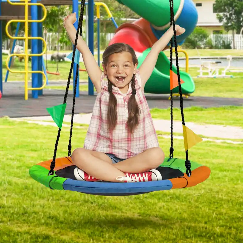 Saucer Tree Swing in Multi-Color Rainbow  Kids Indoor/Outdoor Round Mat Swing  Accessories Included (Round  24)