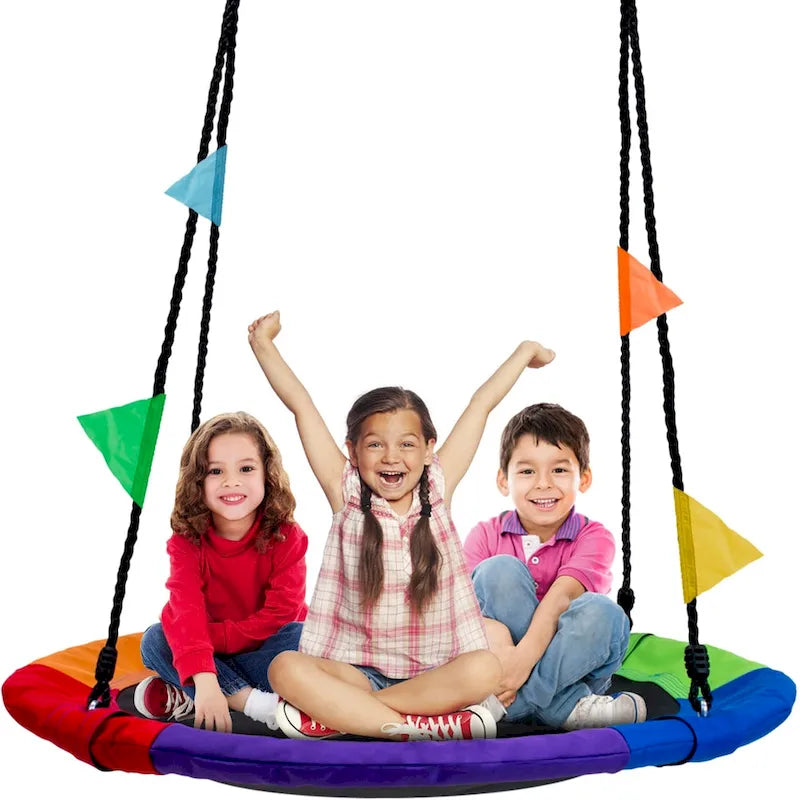 Saucer Tree Swing in Multi-Color Rainbow  Kids Indoor/Outdoor Round Mat Swing  Accessories Included (Round  24)