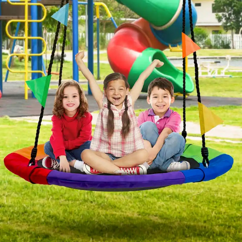Saucer Tree Swing in Multi-Color Rainbow  Kids Indoor/Outdoor Round Mat Swing  Accessories Included (Round  24)