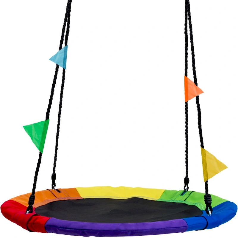 Saucer Tree Swing in Multi-Color Rainbow  Kids Indoor/Outdoor Round Mat Swing  Accessories Included (Round  24)
