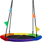 Saucer Tree Swing in Multi-Color Rainbow  Kids Indoor/Outdoor Round Mat Swing  Accessories Included (Round  24)
