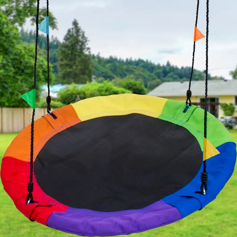 Saucer Tree Swing in Multi-Color Rainbow  Kids Indoor/Outdoor Round Mat Swing  Accessories Included (Round  24)
