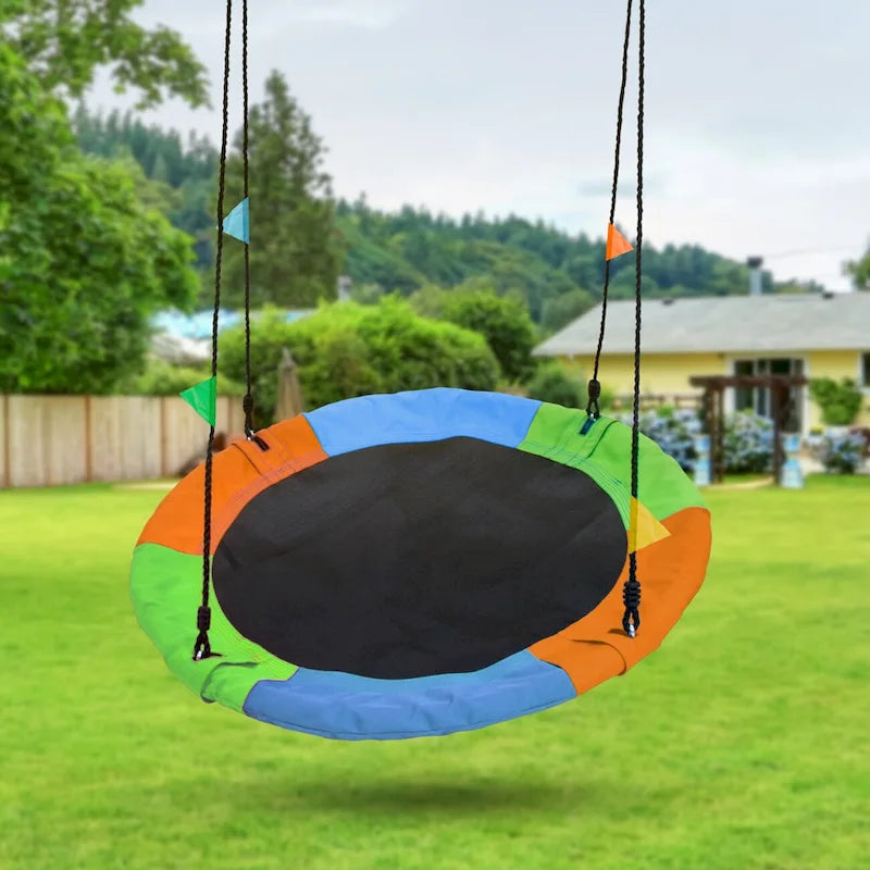 Saucer Tree Swing in Multi-Color Rainbow  Kids Indoor/Outdoor Round Mat Swing  Accessories Included (Round  24)