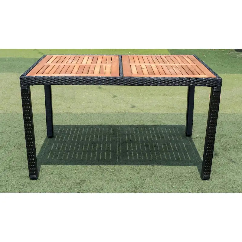 EELIFEE 7 piece Outdoor Patio Wicker Dining Set Patio Wicker Furniture Dining Set w/Acacia Wood Top