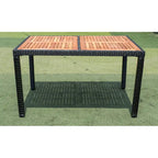 EELIFEE 7 piece Outdoor Patio Wicker Dining Set Patio Wicker Furniture Dining Set w/Acacia Wood Top