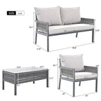 K&K 4-Piece Rope Patio Patio Conversation Set Deep Seating with Thick Cushion