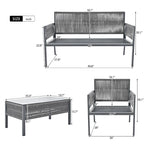K&K 4-Piece Rope Patio Patio Conversation Set Deep Seating with Thick Cushion