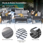 K&K 4-Piece Rope Patio Patio Conversation Set Deep Seating with Thick Cushion