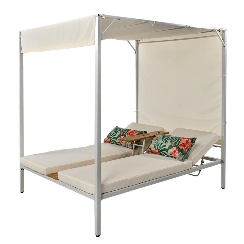 U_STYLE Outdoor Patio Sunbed Daybed with Cushions, Adjustable Seats