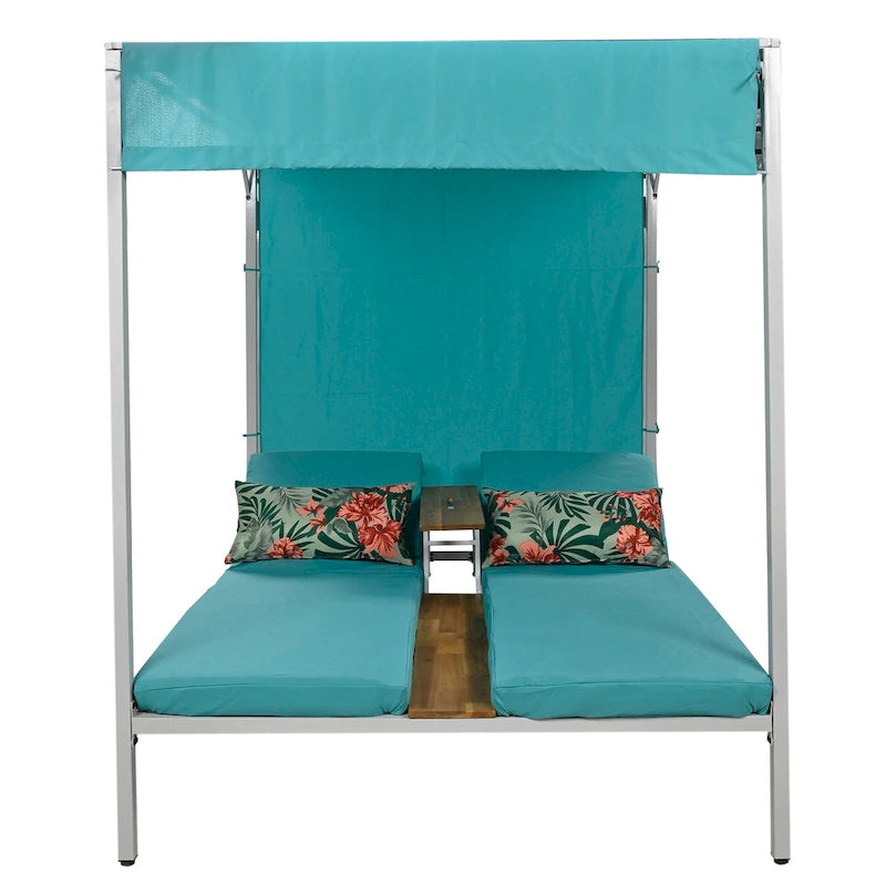 U_STYLE Outdoor Patio Sunbed Daybed with Cushions, Adjustable Seats