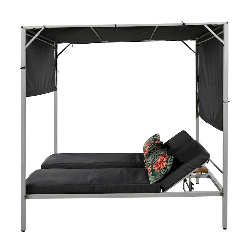 U_STYLE Outdoor Patio Sunbed Daybed with Cushions, Adjustable Seats