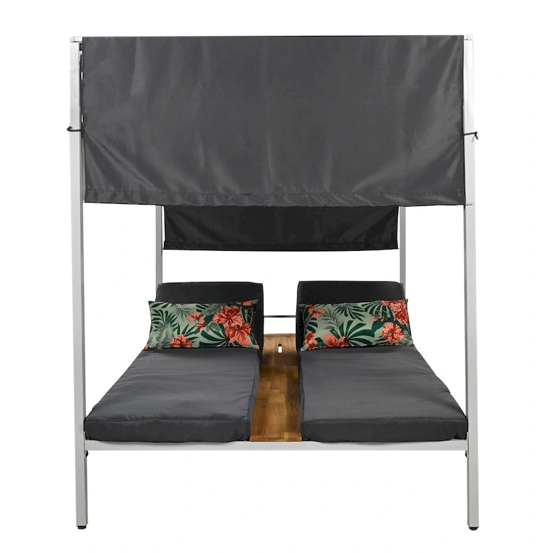 U_STYLE Outdoor Patio Sunbed Daybed with Cushions, Adjustable Seats